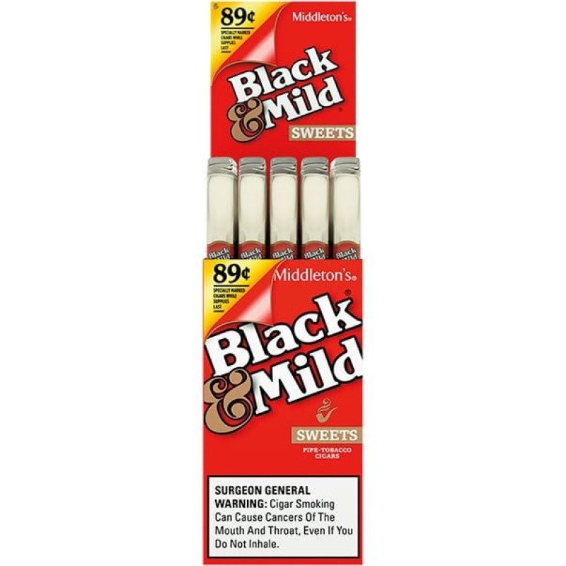 BLACK & MILD CIGARS 25 PLASTIC TIP SWEETS .89 BLACK & MILD CIGARS 25 PLASTIC TIP SWEETS .89