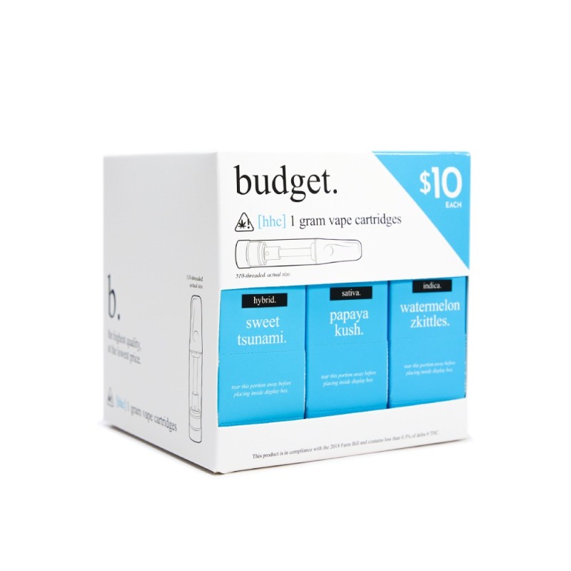 BUDGET HHC CARTRIDGE 1GM 30PC MIX SATIVA INDICA HYBRID 3 FLAVORS BUDGET HHC CARTRIDGE 1GM 30PC MIX SATIVA INDICA HYBRID 3 FLAVORS