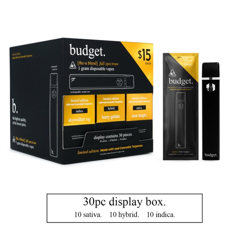 BUDGET HHC DISPOSBILE 1GM 30PC MIX SATIVA INDICA HYBRID 3 FLAVORS BUDGET HHC DISPOSBILE 1GM 30PC MIX SATIVA INDICA HYBRID 3 FLAVORS