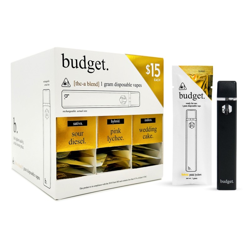 BUDGET THC A DISPOSBILE 1GM 30PC MIX SATIVA INDICA HYBRID 3 FLAVORS BUDGET THC A DISPOSBILE 1GM 30PC MIX SATIVA INDICA HYBRID 3 FLAVORS