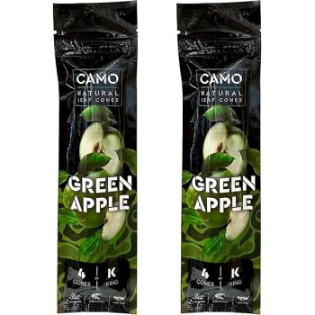 CAMO LEAF CONES GREEN APPLE 12 PK OF 4 KING SIZE