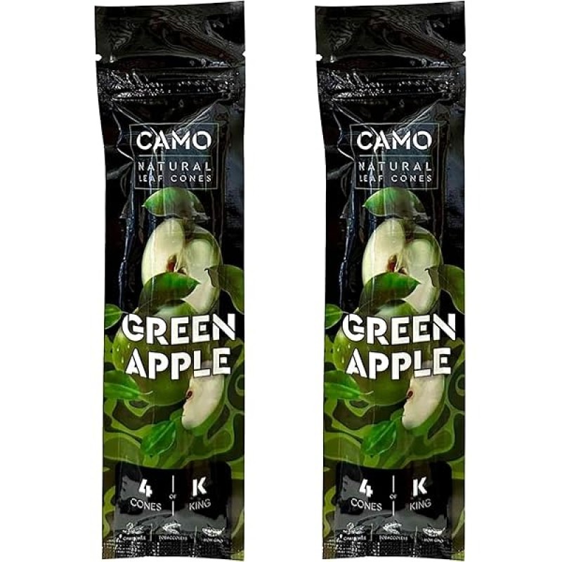 CAMO LEAF CONES GREEN APPLE 12 PK OF 4 KING SIZE CAMO LEAF CONES GREEN APPLE 12 PK OF 4 KING SIZE