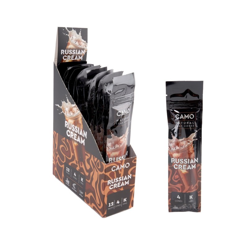 CAMO LEAF CONES RUSSIAN CREAM 12 PK OF 4 KING SIZE CAMO LEAF CONES RUSSIAN CREAM 12 PK OF 4 KING SIZE