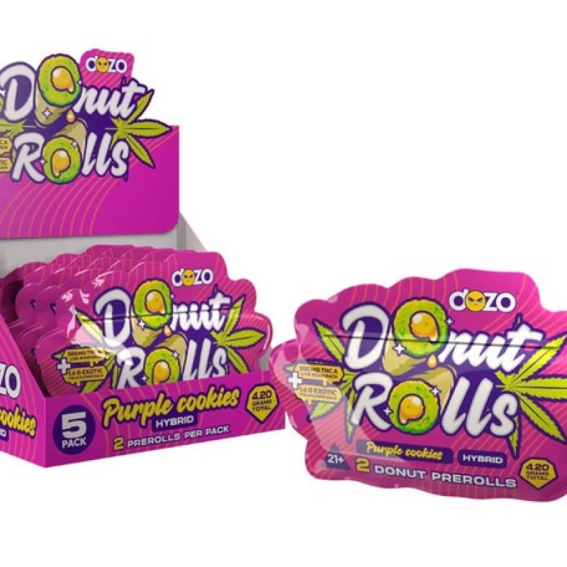 DOZO DONUT ROLLS 500MG THC A PURPLE COOKIES 5PK OF 2 PREROLLS DOZO DONUT ROLLS 500MG THC A PURPLE COOKIES 5PK OF 2 PREROLLS