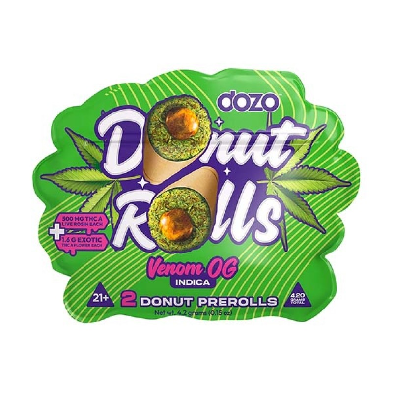 DOZO DONUT ROLLS 500MG THC A VENOM OG INDICA 5PK OF 2 PREROLLS DOZO DONUT ROLLS 500MG THC A VENOM OG INDICA 5PK OF 2 PREROLLS