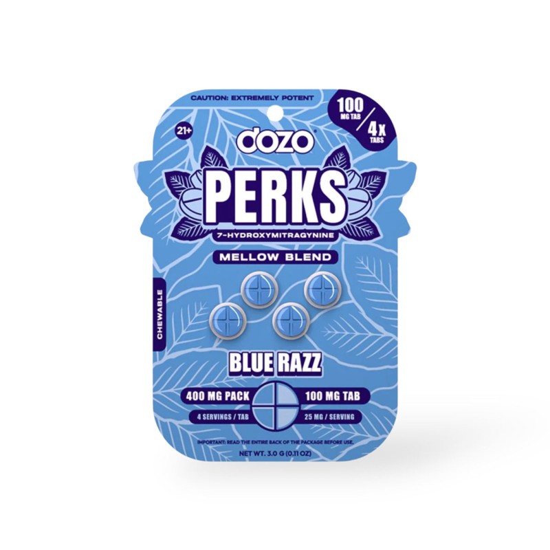 DOZO PERKS 10PK OF 4 TAB 100MG 5PK BLUE RAZ MELLOW DOZO PERKS 10PK OF 4 TAB 100MG 5PK BLUE RAZ MELLOW