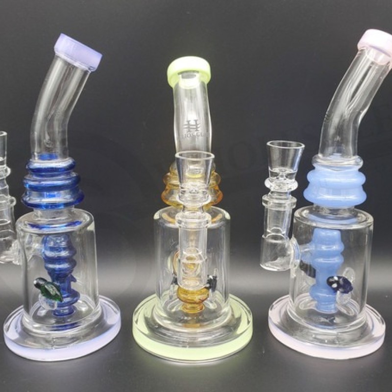 GLASS 8 INCH WATER PIPE FANCY HELIOS GLASS