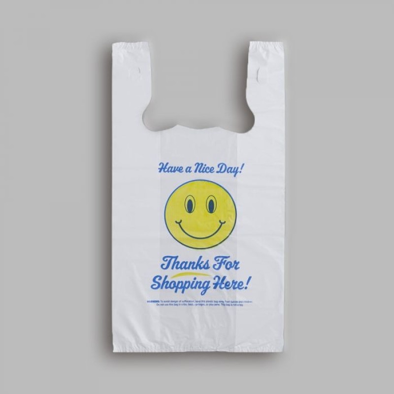 HAPPY FACE WHITE THANK YOU HEAVY DUTY BAG 12x6x21 HAPPY FACE WHITE THANK YOU HEAVY DUTY BAG 12x6x21