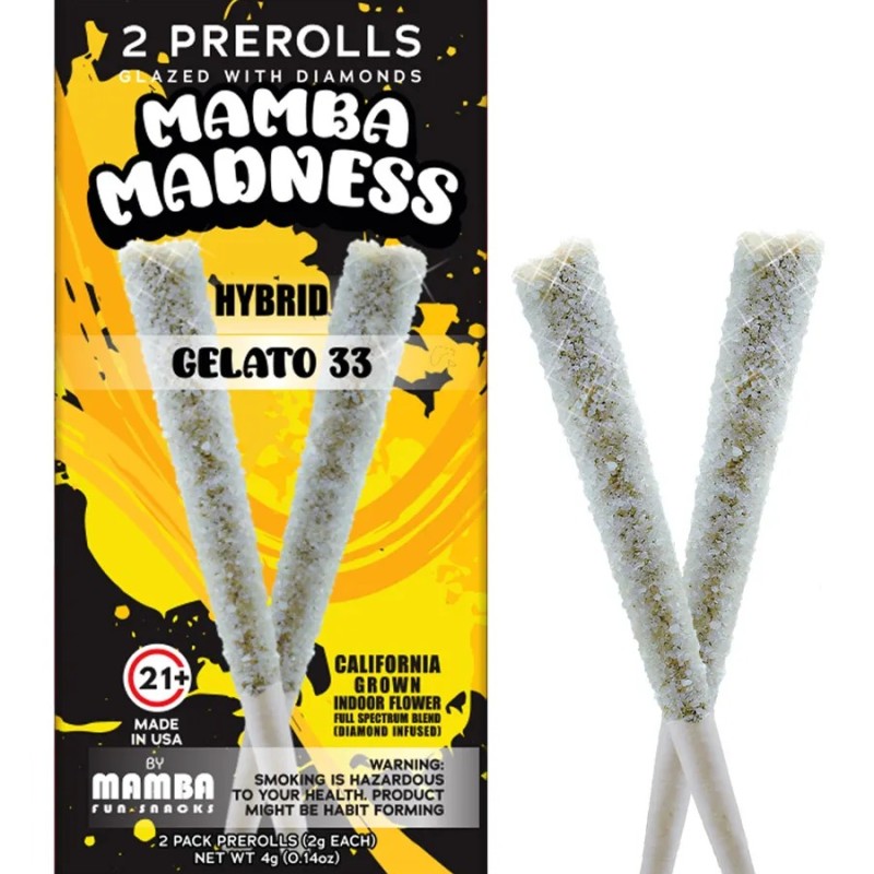 MAMBA MADNESS 2GM 2PRE ROLLS 10PK DIAMOND HYBRID GELATO 33 MAMBA MADNESS 2GM 2PRE ROLLS 10PK DIAMOND HYBRID GELATO 33