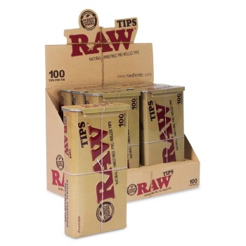 RAW PREROLL TIPS WITH TIN 100 CT