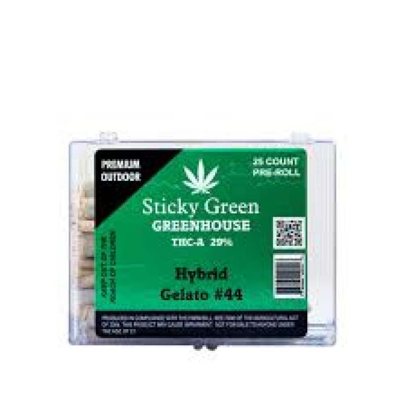 STICKY GREEN 25CT THC-A GREEN HOUSE PREROLL HYBRID GELATO #44 STICKY GREEN 25CT THC-A GREEN HOUSE PREROLL HYBRID GELATO #44
