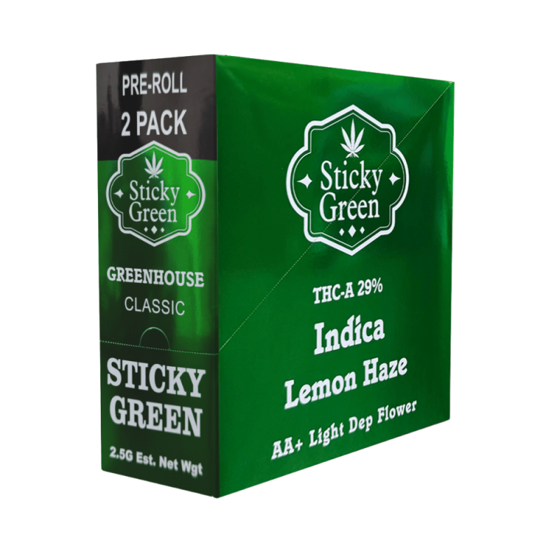 STICKY GREEN PRE ROLL 2PK THC-A INDICA LEMON HAZE STICKY GREEN PRE ROLL 2PK THC-A INDICA LEMON HAZE